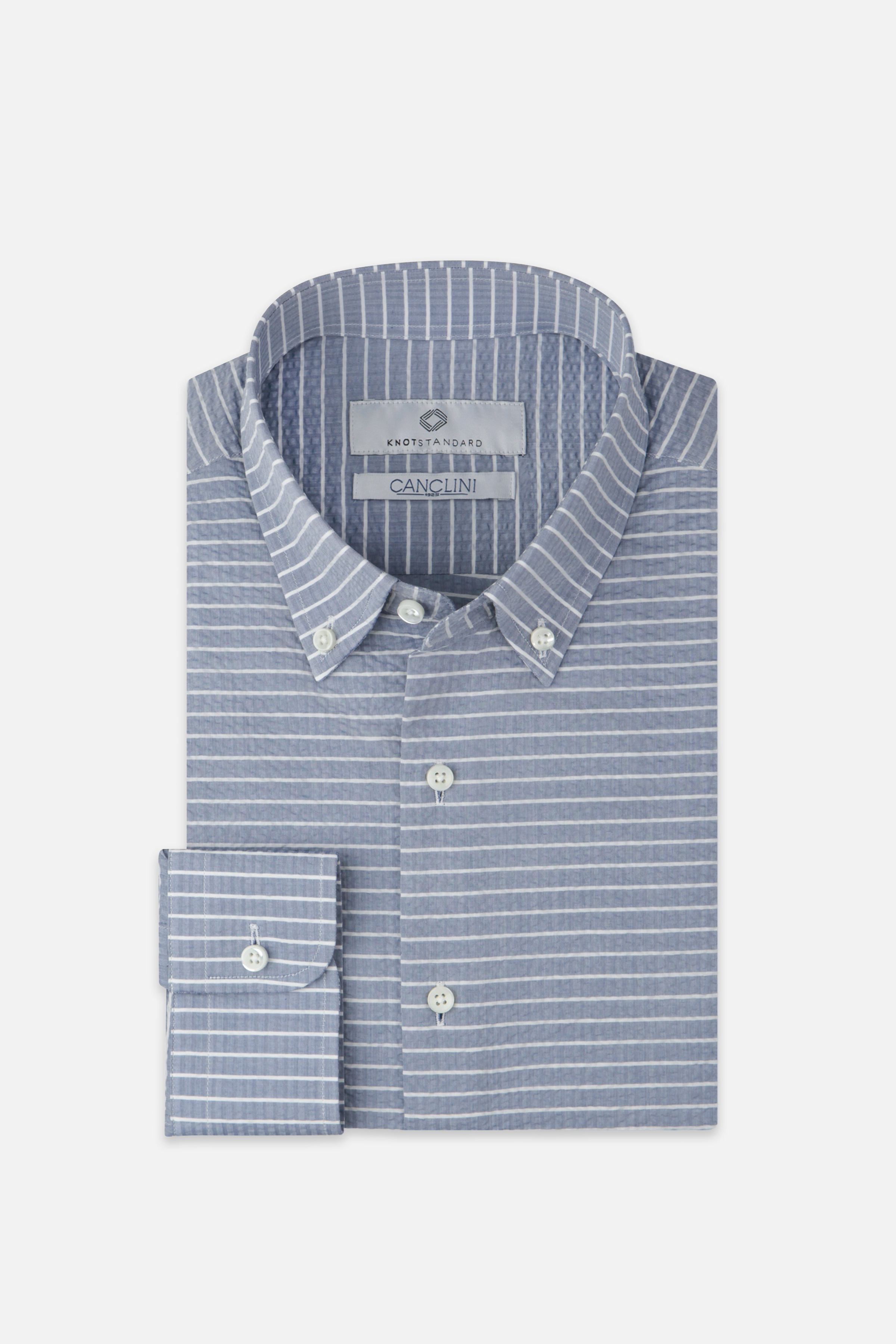 Canclini Seersucker Horizontal Striped Shirt by Knot Standard
