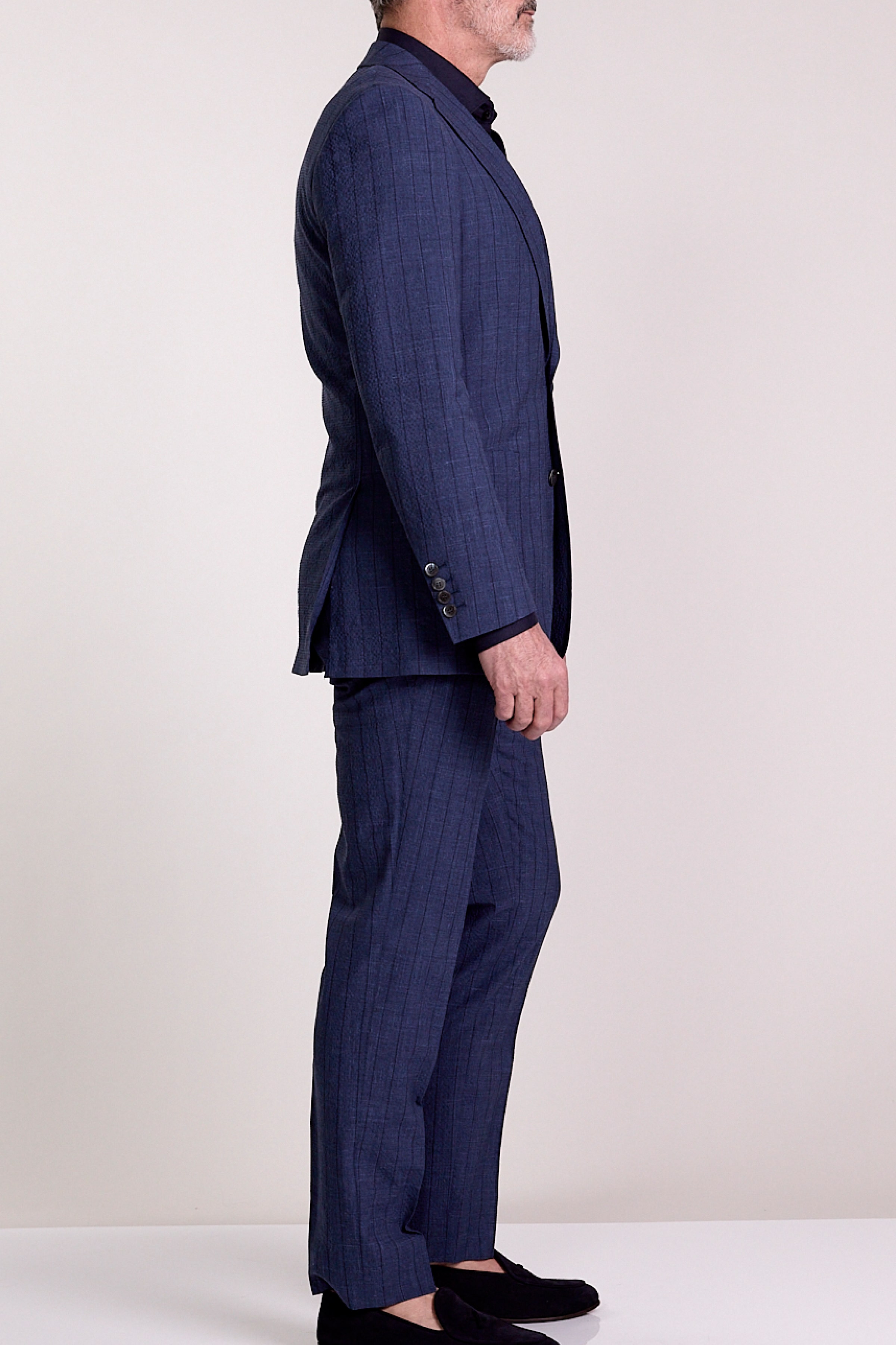 Loro Piana Navy Seersucker Pinstripe Suit by Knot Standard