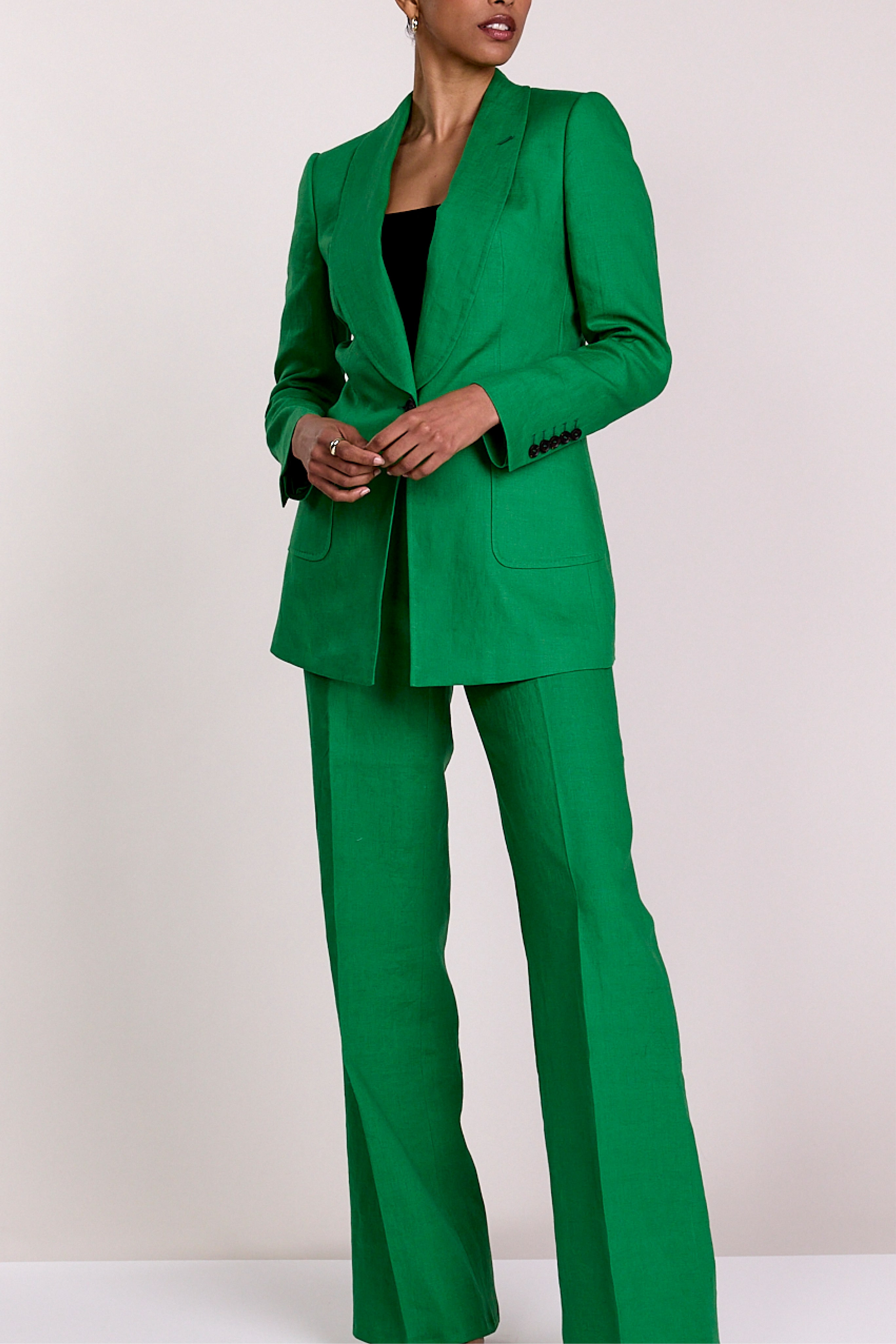 Knot Standard Emerald Green Linen Blazer by Knot Standard
